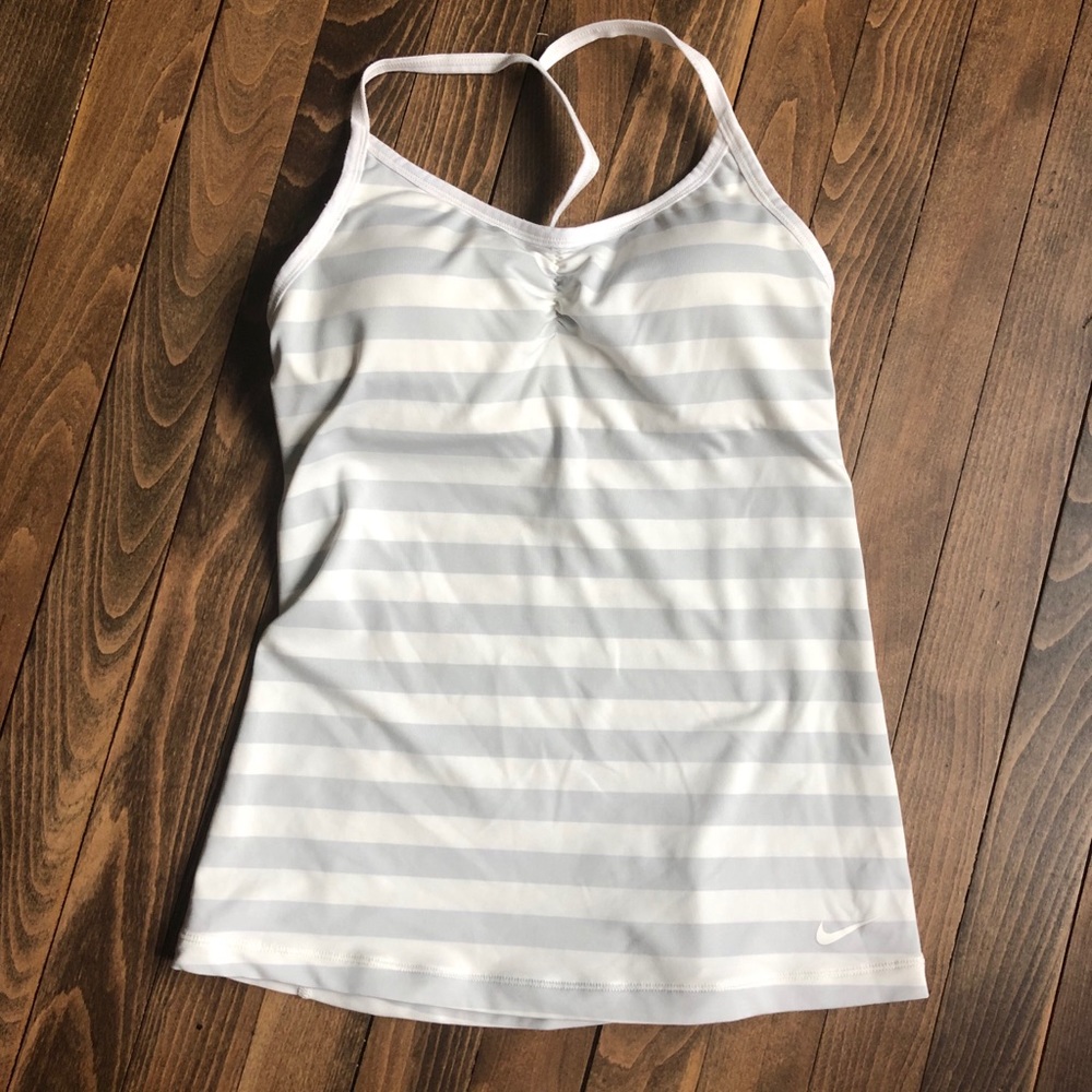 Nike White and Gray Striped Tank Top